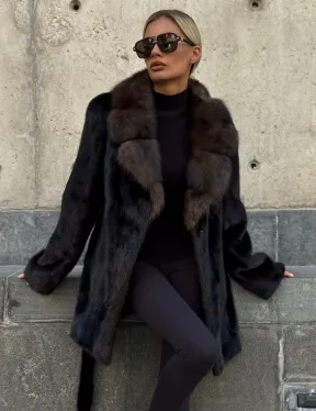 Норковая шуба махагон с куницей