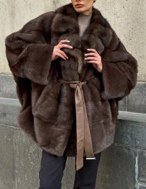 Полушубок норковый женский с воротником куница