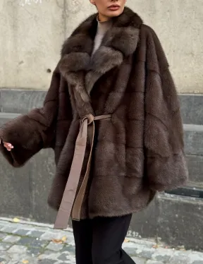 Полушубок норковый женский с воротником куница