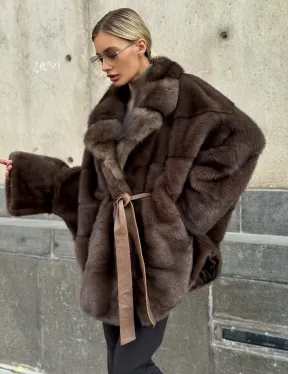 Полушубок норковый женский с воротником куница