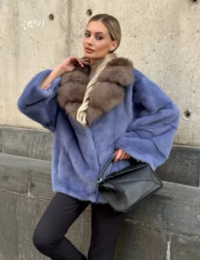 Короткая шуба норковая с воротником из куницы