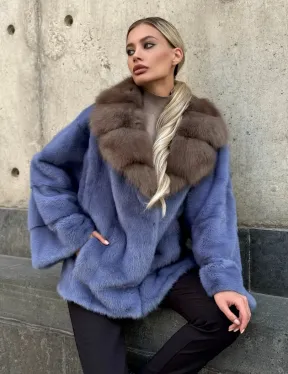 Короткая шуба норковая с воротником из куницы