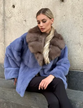 Короткая шуба норковая с воротником из куницы