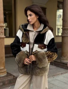 Женская меховая куртка с капюшоном из аукционной норки- черная