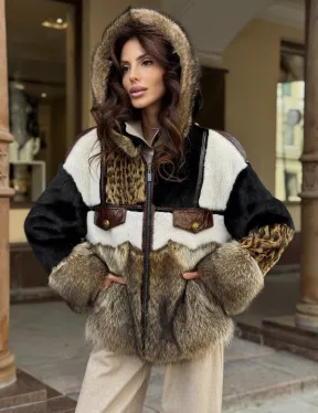 Женская меховая куртка с капюшоном из аукционной норки- черная