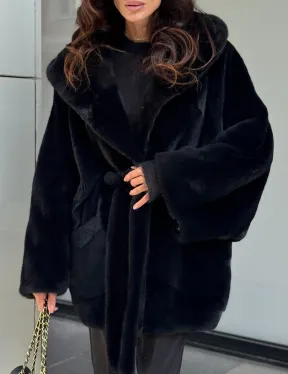 Пончо из норки с капюшоном кобра - черно-синий