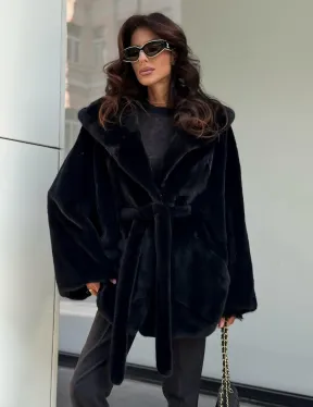 Пончо из норки с капюшоном кобра - черно-синий