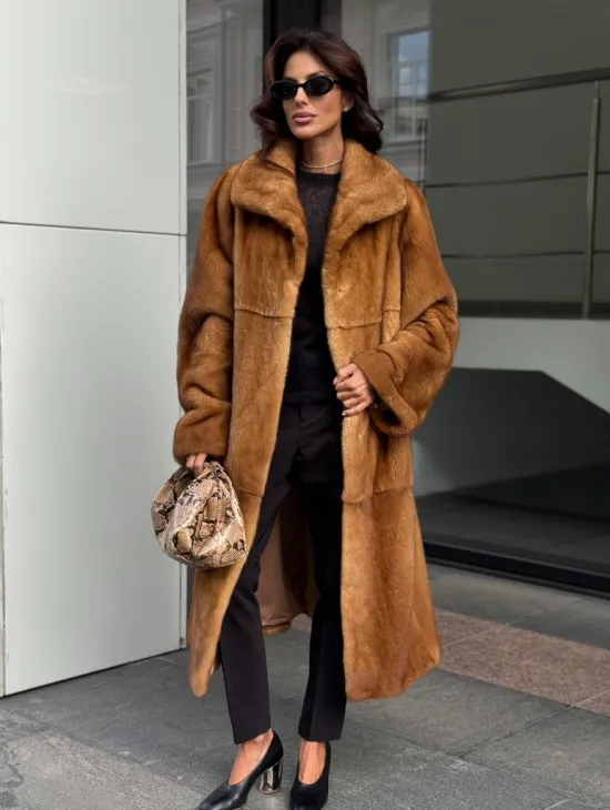 Золотистая норковая шуба с воротником апаш - New 2026