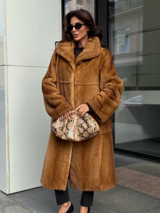 Золотистая норковая шуба с воротником апаш - New 2026