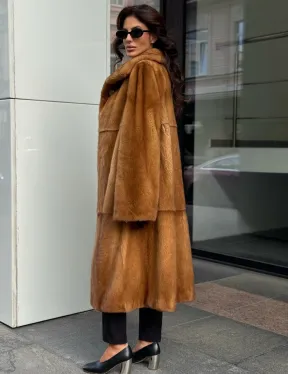 Золотистая норковая шуба с воротником апаш - New 2026