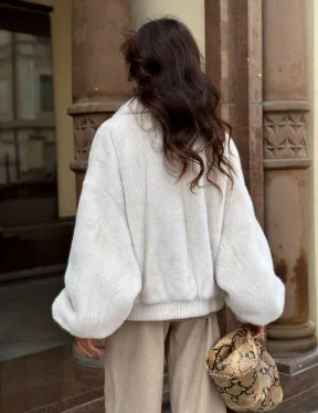 Бомбер оверсайз из аукционной норки жемчужно-натурального цвета