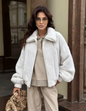 Бомбер оверсайз из аукционной норки жемчужно-натурального цвета