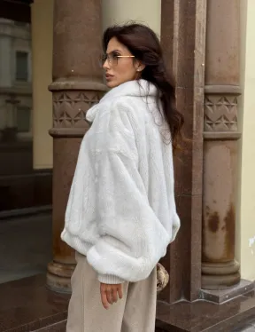 Бомбер оверсайз из аукционной норки жемчужно-натурального цвета