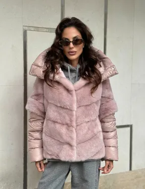 Зимняя норковая куртка - жилет с капюшоном