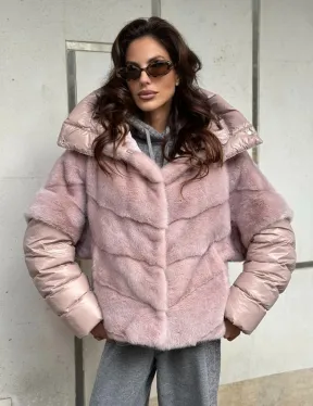 Зимняя норковая куртка - жилет с капюшоном