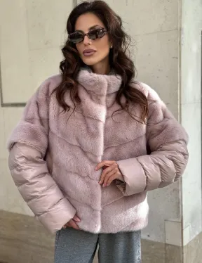 Зимняя норковая куртка - жилет с капюшоном