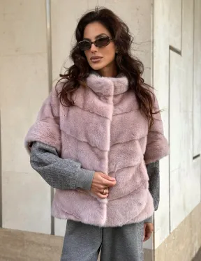 Зимняя норковая куртка - жилет с капюшоном