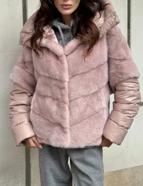 Зимняя норковая куртка - жилет с капюшоном