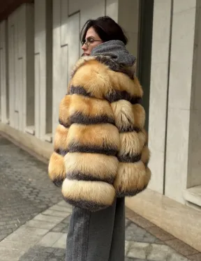 Полушубок из меха лисы Golden-grey fox стойка воротник