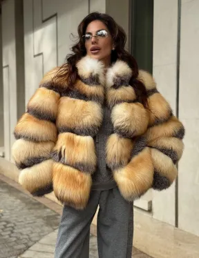 Полушубок из меха лисы Golden-grey fox стойка воротник