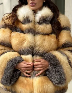 Полушубок из меха лисы Golden-grey fox стойка воротник