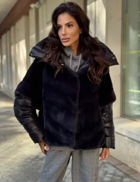 Женская меховая норковая куртка -темный графит