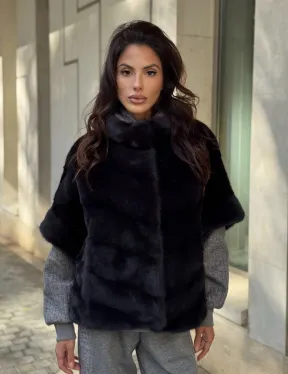 Женская меховая норковая куртка -темный графит