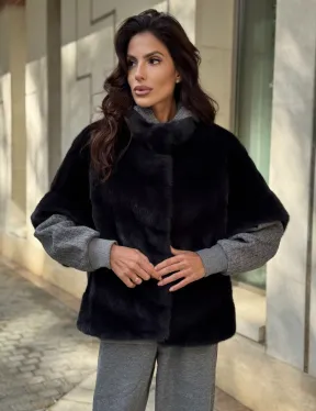 Женская меховая норковая куртка -темный графит