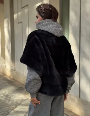 Женская меховая норковая куртка -темный графит