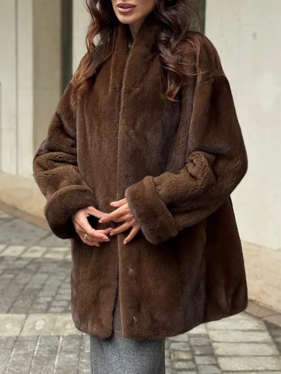 Коричневая шуба из норки