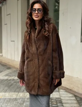 Коричневая шуба из норки