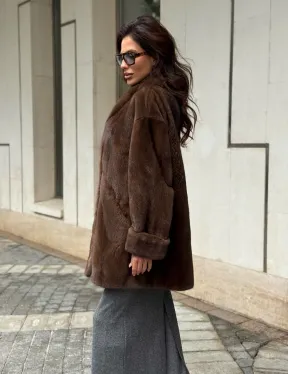 Коричневая шуба из норки