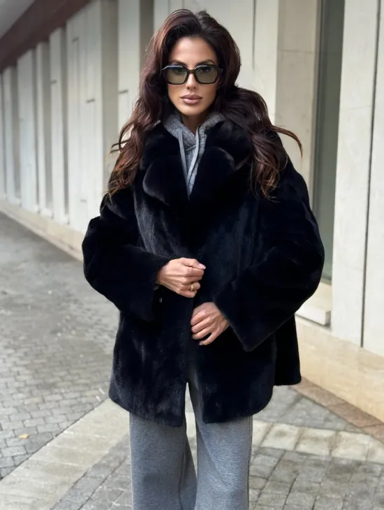 Полушубок женский из норки - черный