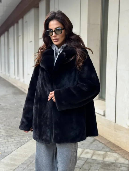 Полушубок женский из норки - черный