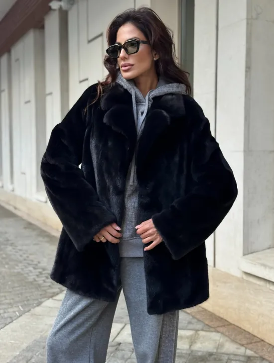 Полушубок женский из норки - черный