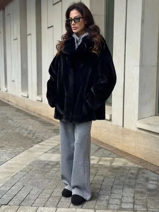 Полушубок женский из норки - черный