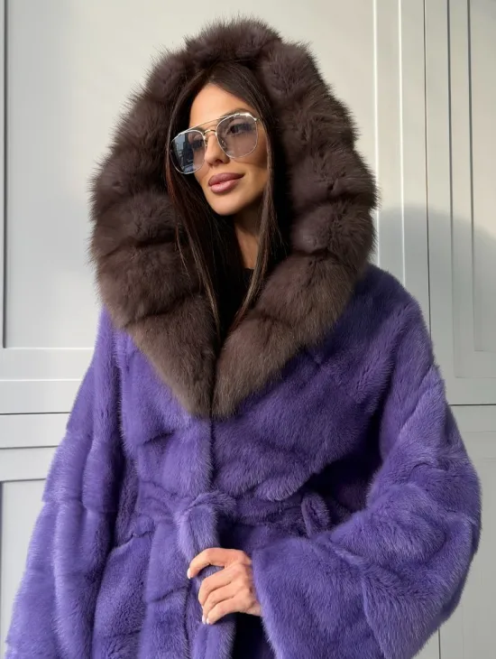 Фиолетовая норковая шуба