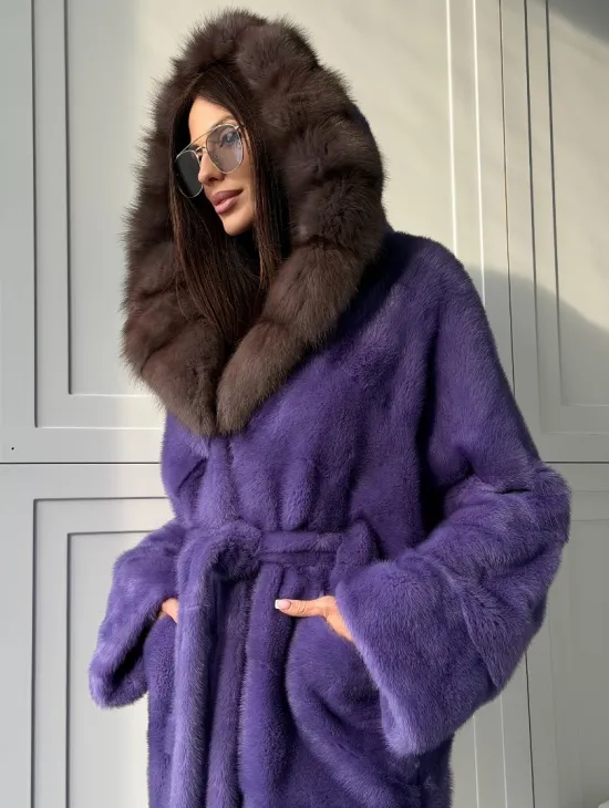 Фиолетовая норковая шуба