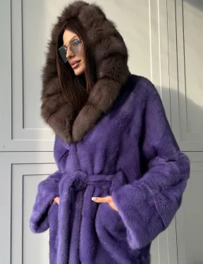 Фиолетовая норковая шуба - фото 7