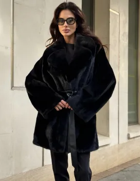 Полушубок из норки с английским воротником - черный