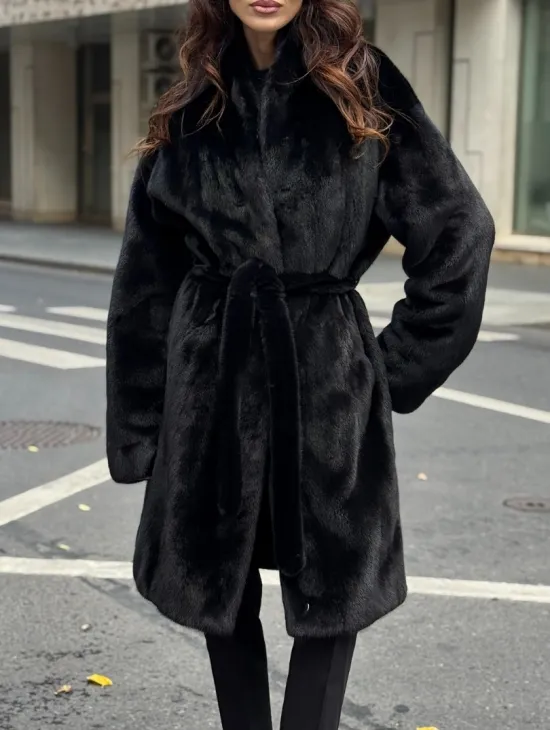 Норковая шуба средняя длина - черная