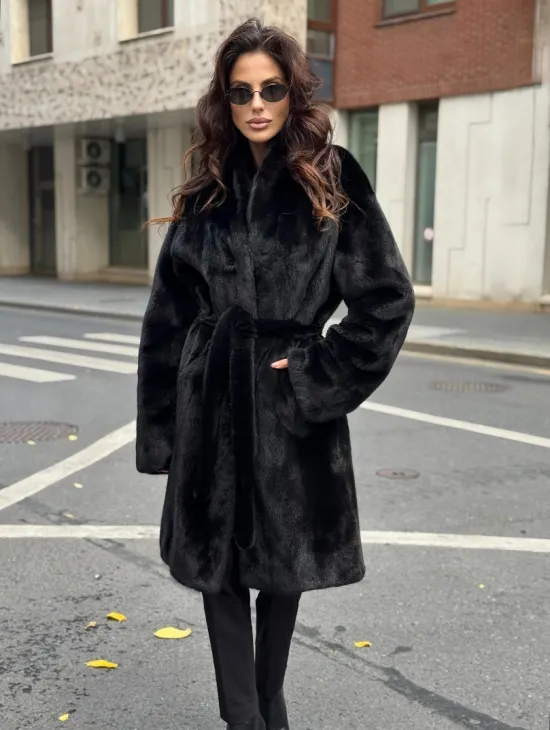Норковая шуба средняя длина - черная
