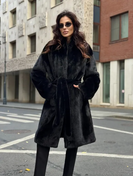 Норковая шуба средняя длина - черная