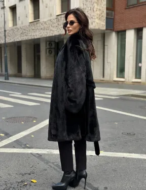 Норковая шуба средняя длина - черная