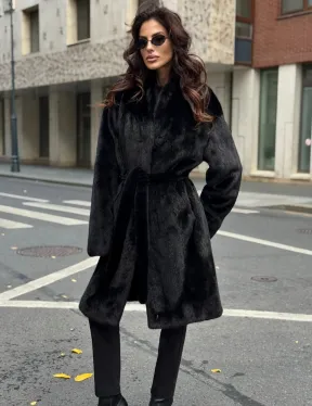 Норковая шуба средняя длина - черная