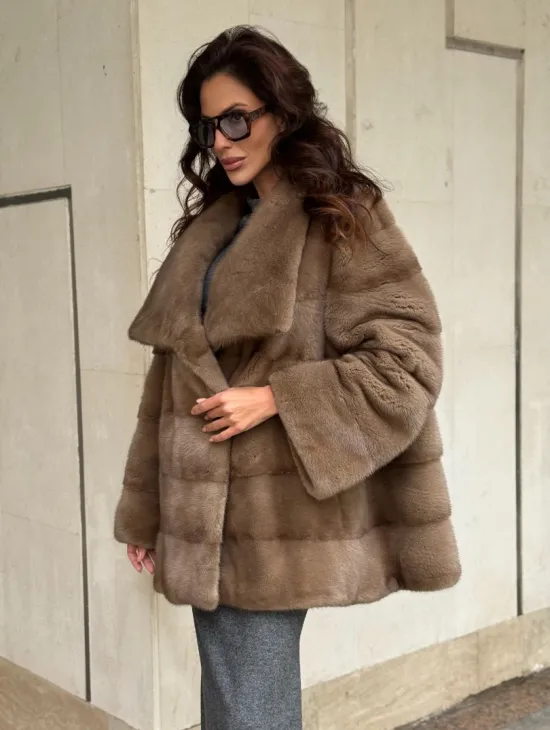 Норковая шуба бежевая