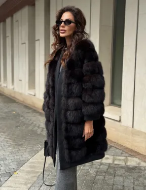 Пальто из куницы с отделкой кашемира