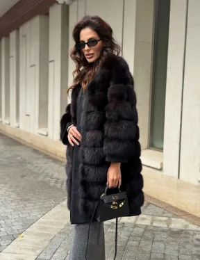 Пальто из куницы с отделкой кашемира