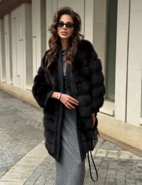 Пальто из куницы с отделкой кашемира