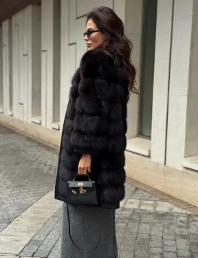 Пальто из куницы с отделкой кашемира